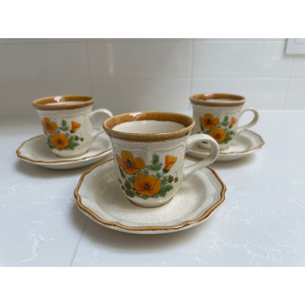 Mikasa Garden Club Petunias Tea Cup Saucer Set of 3 Vintage 1970s Cottagecore